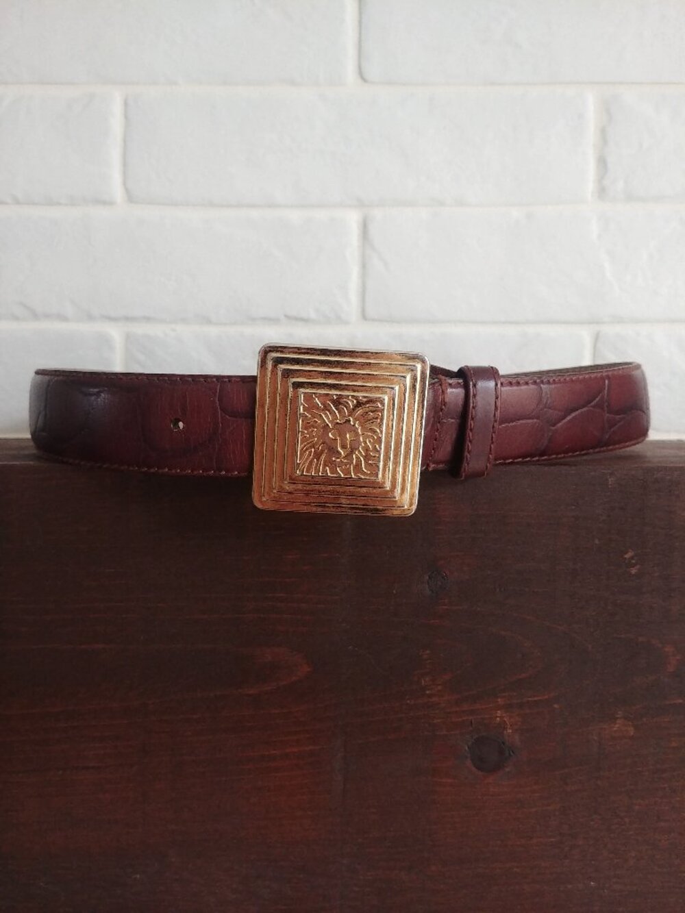 Vintage Anne Klein Oroton Brown Genuine Leather Snakeskin Gold Buckle Be…